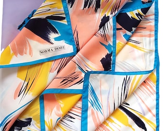Norma Dori Italian Scarf Yellow Pink Lilac Blue Abstract Print 30'' Square Scarves Vintage Fashion Ladies Accessory for Head Neck Hair Bag