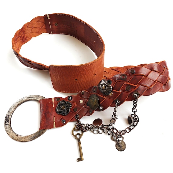 Vintage Brown Leather Braided Belt Made in Italy Featuring  display picture 2