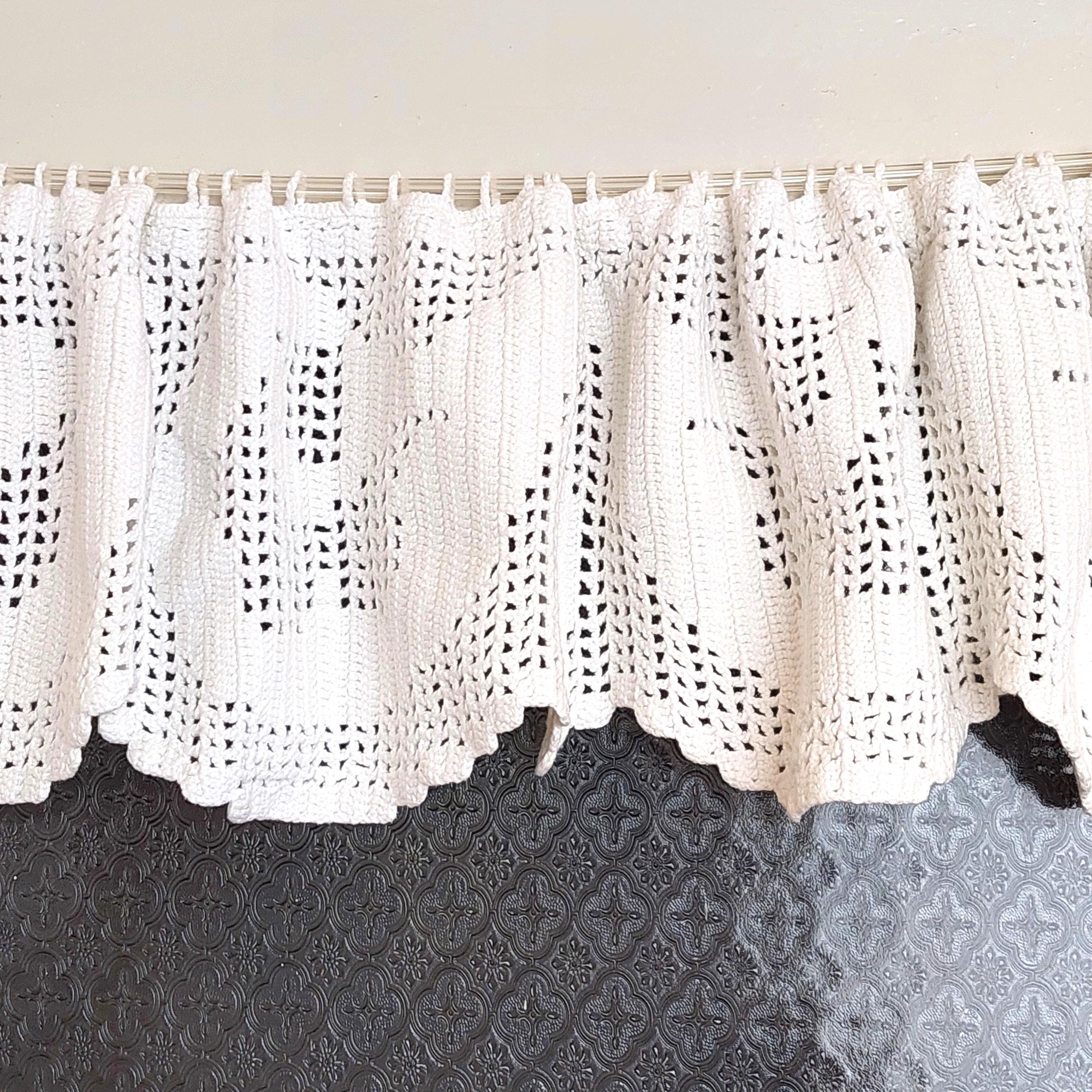 Vintage White Cotton Crochet Valance, Teapot Design Café Curtain Shelf ...