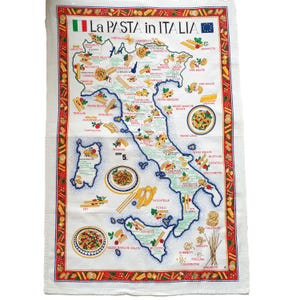 Paño de cocina con mapa de pasta italiana vintage, espaguetis, lasaña, recuerdo de cocina, tradiciones culinarias, regalo para viajeros, amantes de la comida o decoración