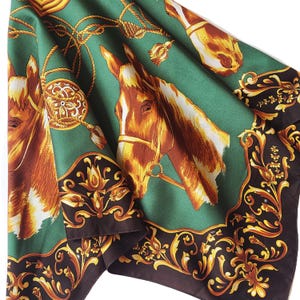Vintage Equestrian Scarf: Horse Head Print, Baroque Rope Design