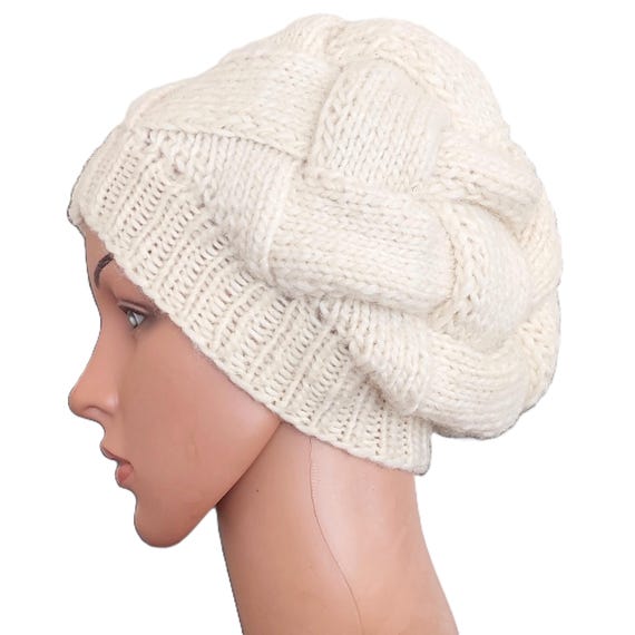 Cozy Knit Beret in Cream Chunky Beret Hat Ladies Teenage Women Hand Knitted One Size  main image 4