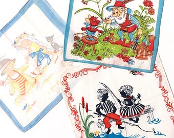 ヴィンテージ 1960年代 1970年代 子供用ハンカチ 4枚セット 漫画