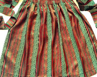German Dirndl Bavarian Apron Red Green Floral Jackard Pattern Octoberfest Half Apron for Bavarian Trachten Folk Women Dress Vintage