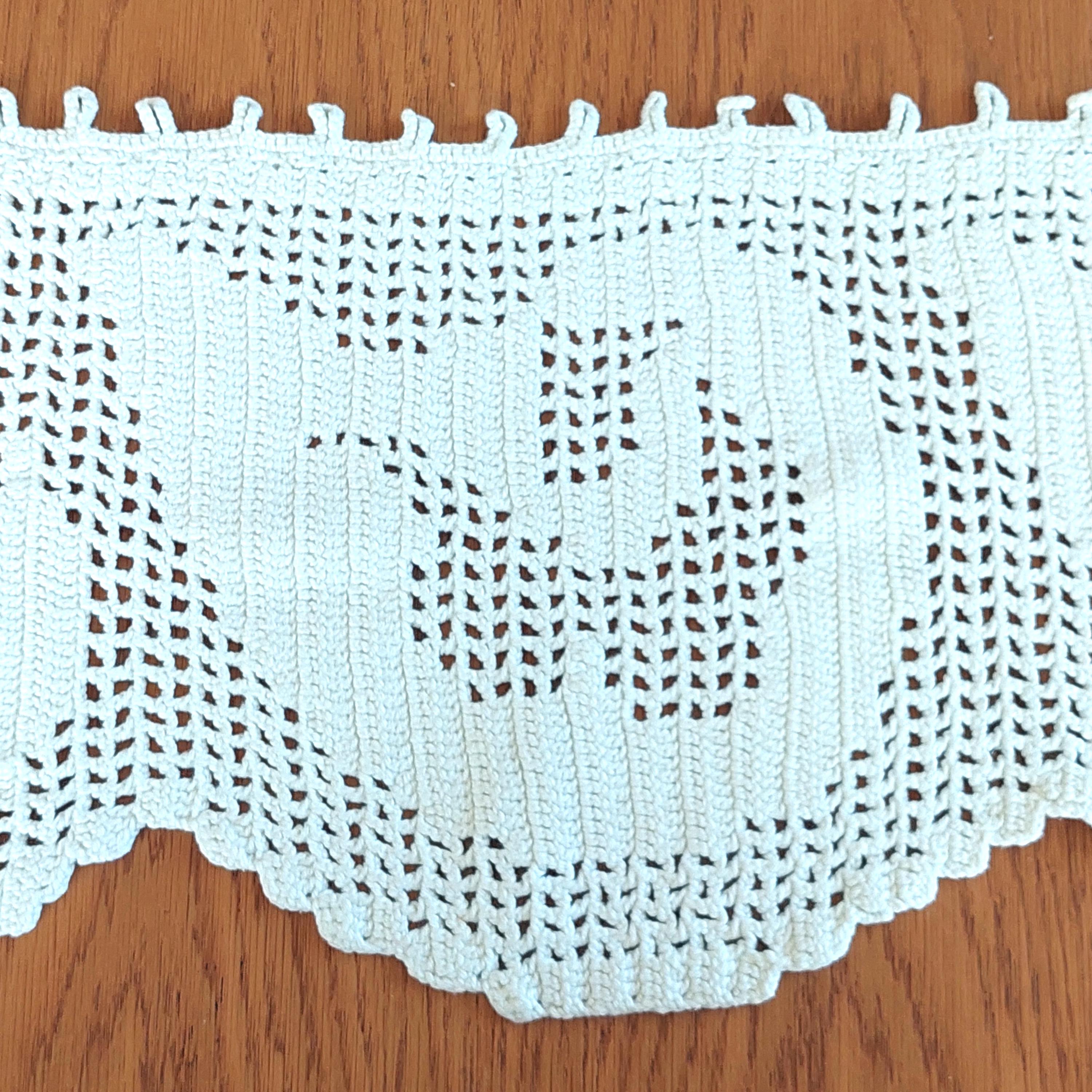 Vintage White Cotton Crochet Valance, Teapot Design Café Curtain Shelf ...