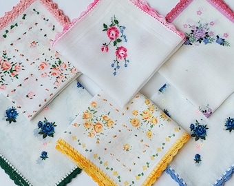 Vintage Taschentücher Set mit gehäkeltem Rand aus Spitze