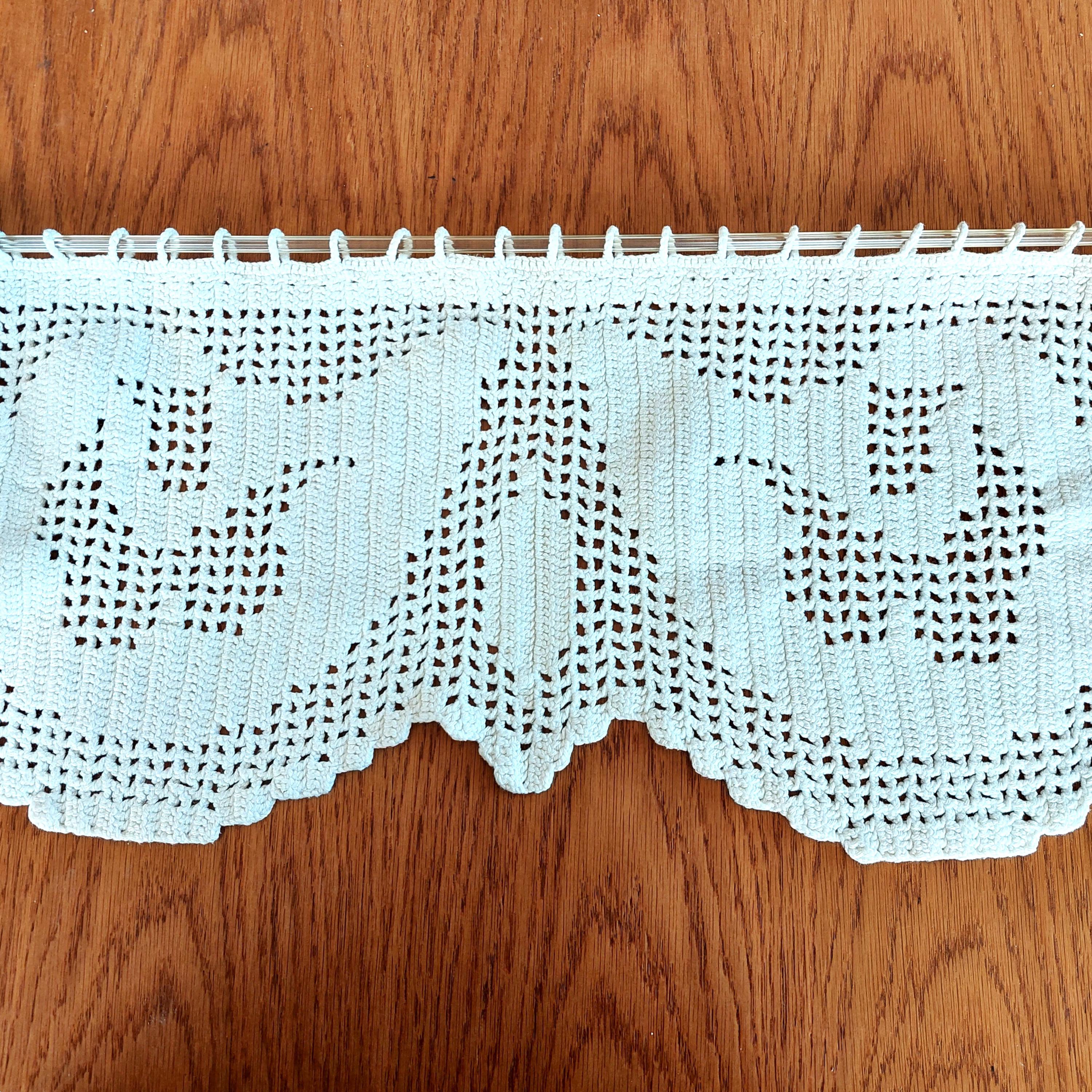 Vintage White Cotton Crochet Valance, Teapot Design Café Curtain Shelf ...