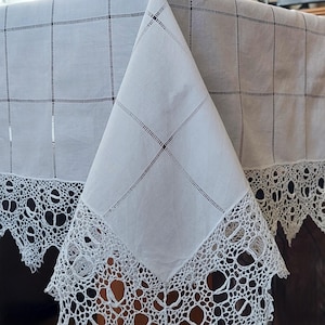 Mantel blanco vintage tejido a mano con hilo dibujado a crochet, mantel cuadrado para bodas y decoración del hogar.