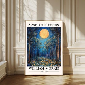 ウィリアム・モリス・プリント、ムーン・ウォールアート、ワイルドフラワー・ポスター、ゴシック・プリント、ダークフォレスト・プリント、テキスタイルアート、ダークアカデミア・プリント、フローラル・プリント