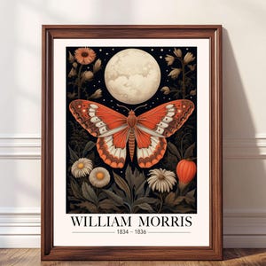 William Morris  Print Full Moon Print Wall Art Botanical Vintage Dark Academia Decor Nature Butterfly Gothic Insect Poster Witchy Home Decor
