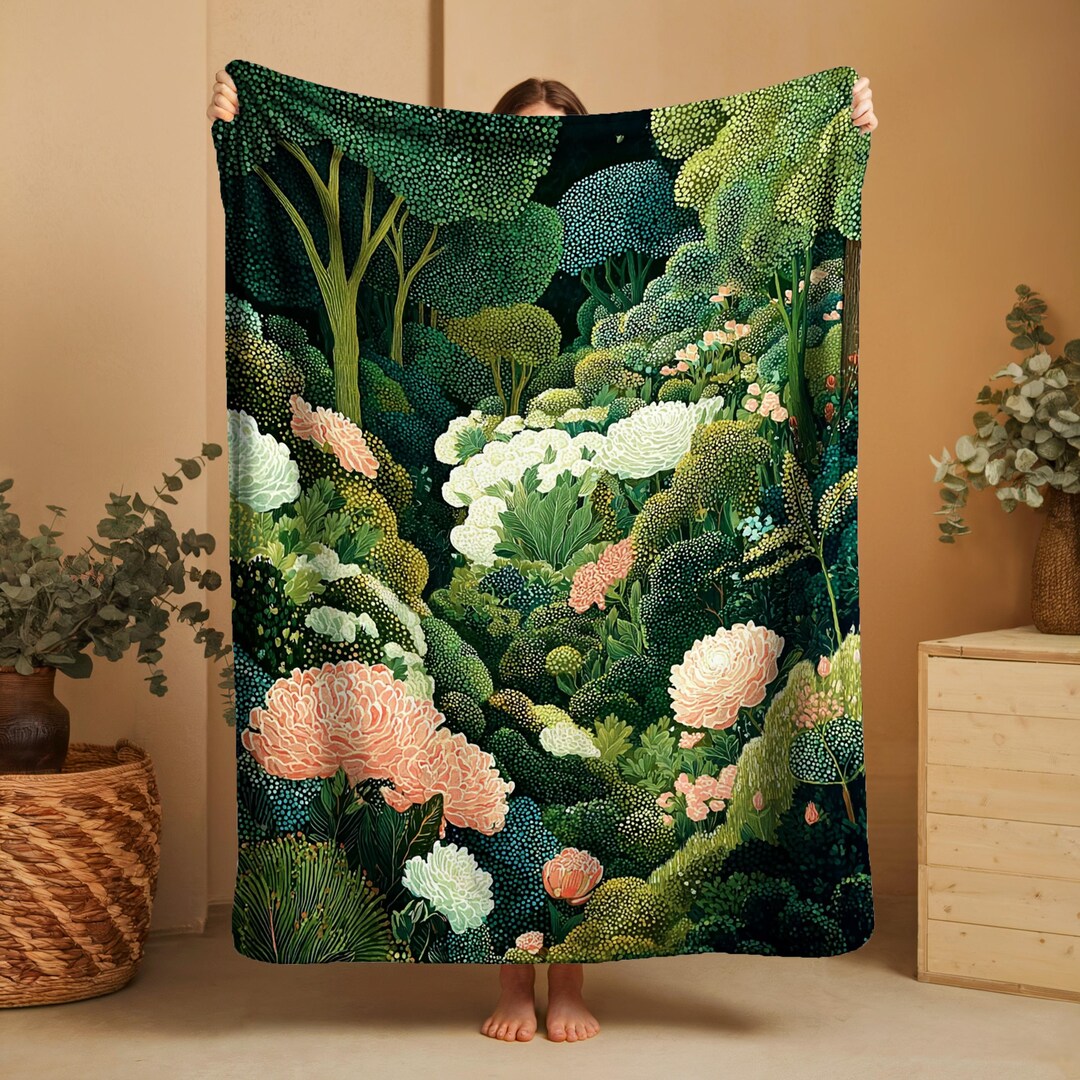 Nature Blankets Flowers Forest Cozy Green Throws Trees Moody Forest ...