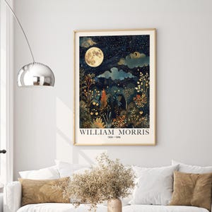 ウィリアム・モリスプリント 月のウォールアート 満月のプリント 木のウォールアート ヴィンテージ フォレスト 夜空のポスター 天体の月プリント ダークアカデミア ウォールアート