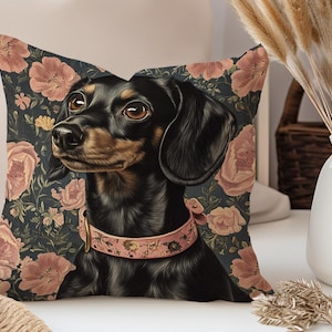 Dog Pillow Cover, Dachshund, Whimsical Pillow, Animal Pillows, Unique Throw Pillow, Faux Suede Pillow, Bohemian Decor, Animal Lover Gift,
