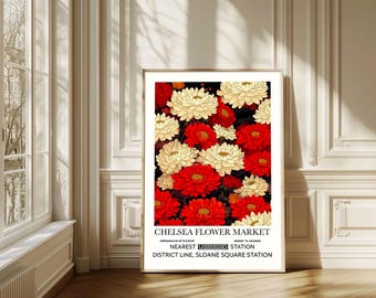 Chelsea Flower Market Print, Vintage Floral Poster, William Morris Style, Garden Botanical Print, Floral Wall Art