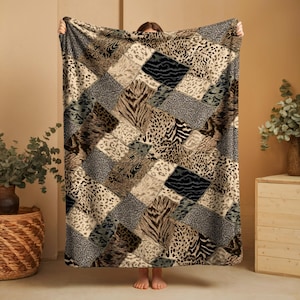 Animal Print Blanket Soft Cozy Blankets Patchwork Prints Throw Tiger Leopard Boho Sofa Throw
