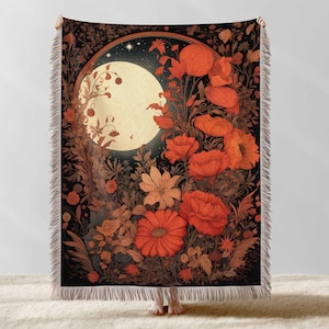 Celestial Woven Blanket, Dark Academia Decor, Gothic Tapestry, William Morris Decor, Forest Tapestry Throw Blanket, Cottagecore Blanket