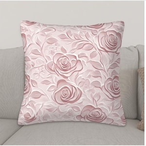 Rose Cushion Cover, Pink Square Pillow, Elegant Throw Pillows, Girly Home Decor