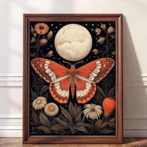 William Morris Print Vintage Moth Moon Print Floral Wall Art Full Moon Art Dark Academia Print Gothic Nature Wall Decor Witchcore Poster