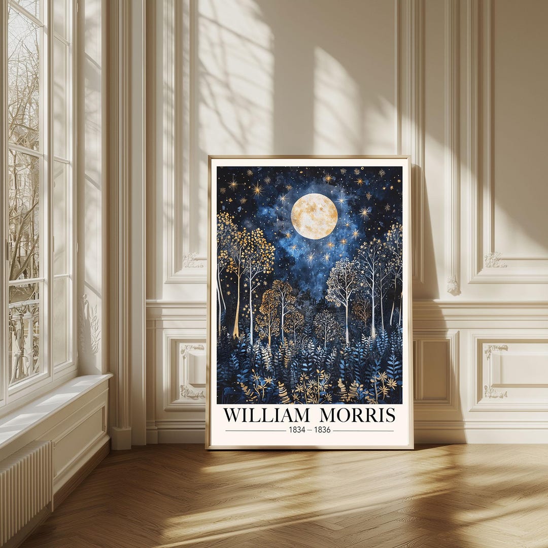 William Morris Print Printable Full Moon Wall Art Celestial Decor Night ...