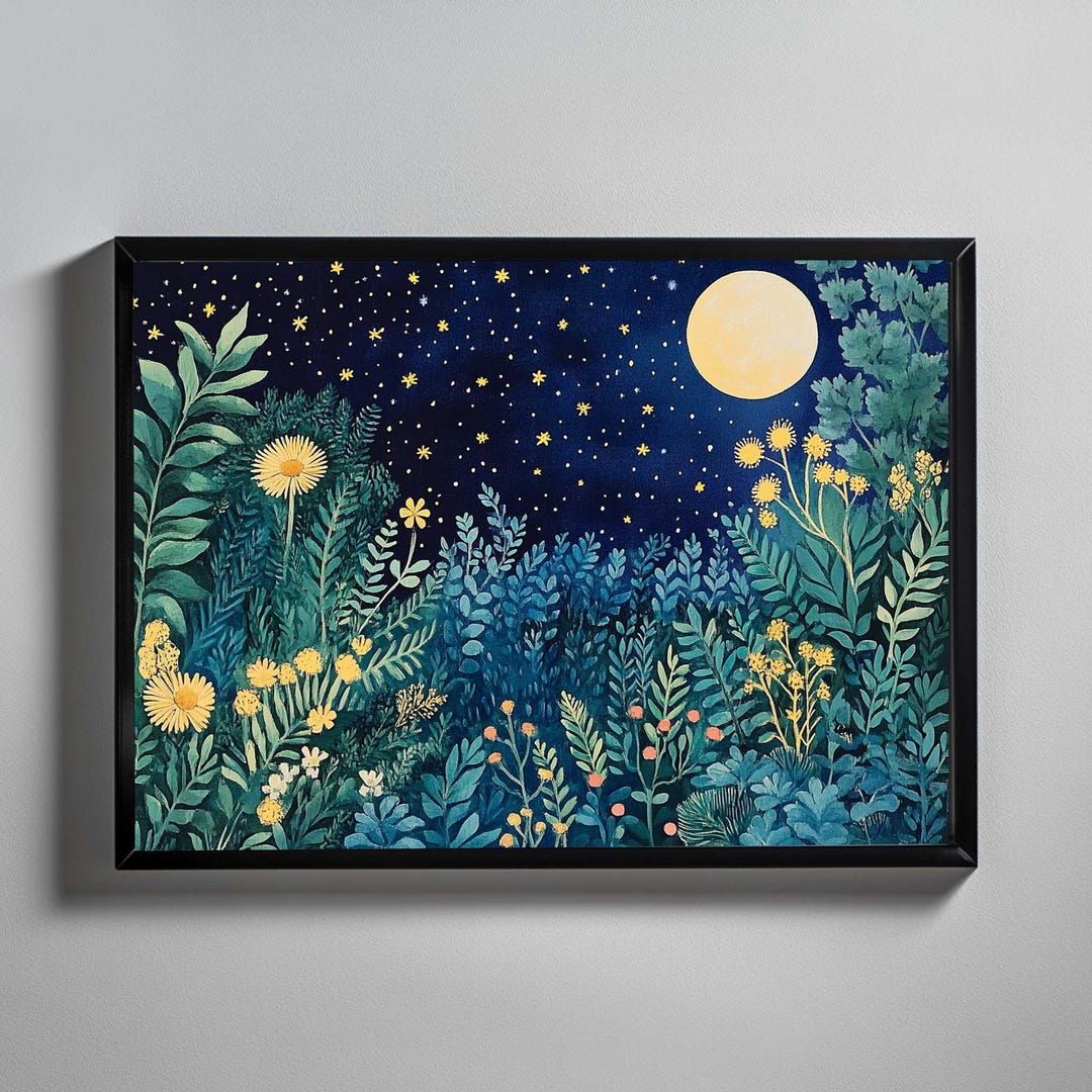 William Morris Print Printable Full Moon Wall Art Celestial Decor Night ...