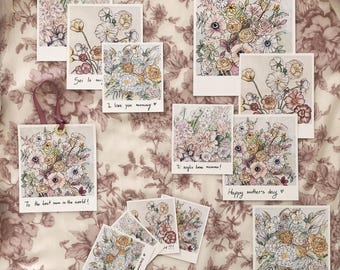 Biglietto Polaroid per la Festa della Mamma con fiori ad acquerello, download digitale, modello stampabile e modificabile, regalo personalizzato per la mamma, fiori, stile fatto a mano