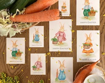 Biglietti di Pasqua vintage con coniglietti ad acquerello (file digitale)