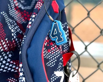 Sports Number Bag Tag or Keychain | Custom Team Colors | 3D Printed