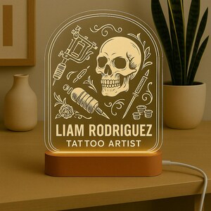 Custom Tattoo Artist Night Light: Laser Engraved Acrylic LED Lamp