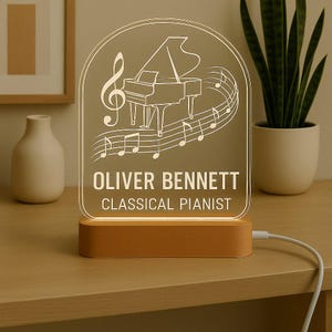 Personalized Musician Night Light: Laser Engraved Acrylic LED Lamp