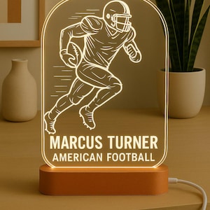 Personalized Football Night Light: Engraved LED Lamp, Sports Fan Gift