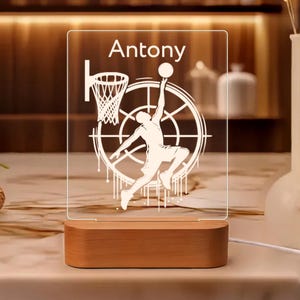 Basketball Night Light, Personalized Basketball LED Lamp, Custom Engraved Sports Light, Basketball Fan Gift, Unique Bedroom Decor