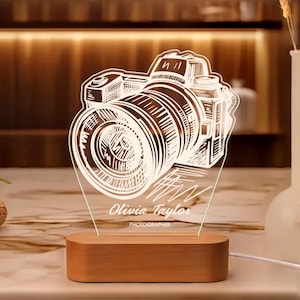 Photographer Night Light, Personalized Camera LED Lamp, Custom Engraved Photo Studio Decor, Unique Gift for Photographers, Photography Gift