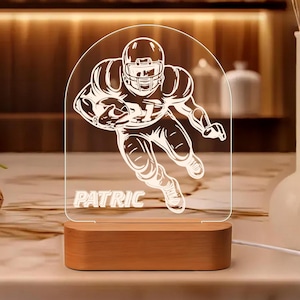 American Football LED Night Light, Personalized Sports Lamp, Custom Engraved Football Gift, Unique Man Cave Decor, Birthday Gift for Sports