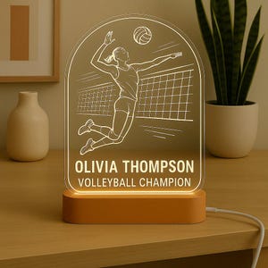 Volleyball Player Custom Night Light Personalized Gift with LED Base and Laser Engraved Acrylic Design