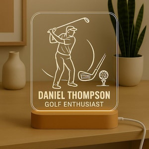 Personalized Golf Player LED Night Light: Laser Engraved Acrylic Design