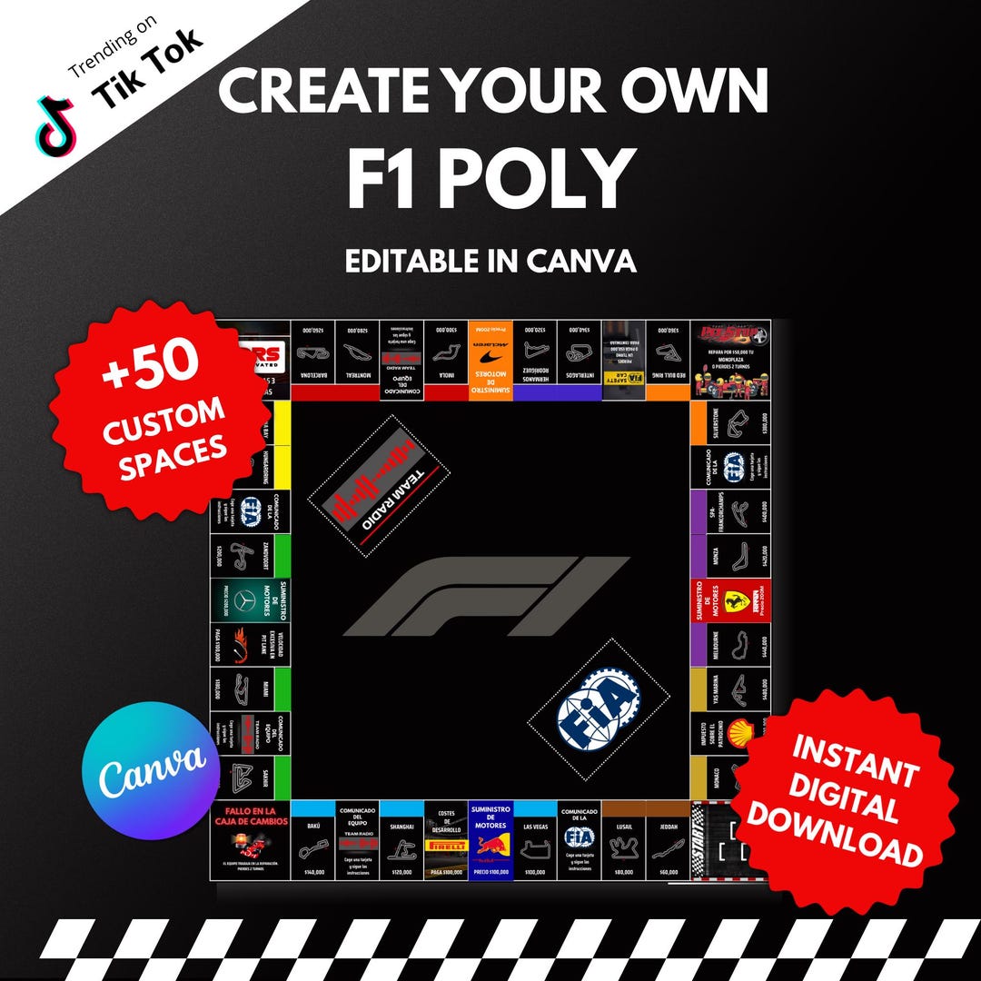 Create Your Own F1 Monopoly | Formula 1 Board Game Template | Editable ...