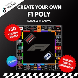 F1 Monopoly Board Game | Formula 1 Printable | Custom Racing Game | Editable Canva Template