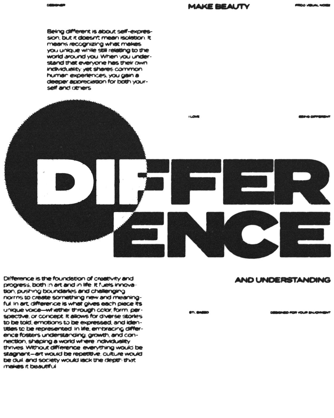 Difference, Typography Focused Poster Design, Black and White ...