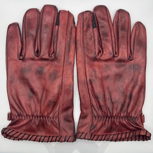 Vintage Reddish Brown Leather Gloves: Touchscreen Compatible, Unisex