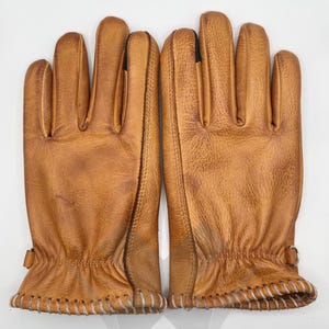 Vintage Tan Leather Gloves: Unisex Touchscreen Motorcycle Gloves