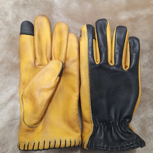 Two-Tone Leather Gloves - Handmade, Touchscreen Gloves, Winter Gloves, Gloves For Men - Gift For Men, Gloves For Women, Gift for Him