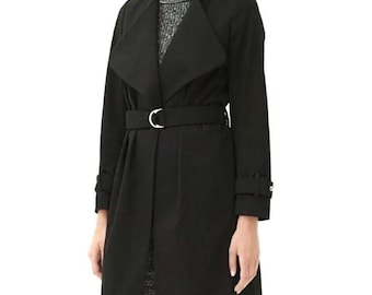 SANDRO Paris Malena katoenen zwarte trenchcoat maat 38