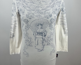 MICHIKO KOSHINO Archive wit T-shirt met oosterse dame en wolkenprint S