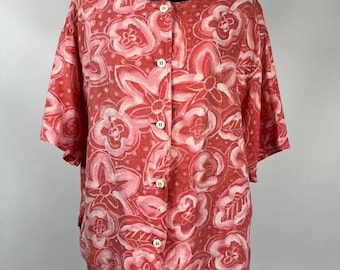 Max Mara Vintage 100% Linen Red Floral Print Blouse Size 40 (0195)