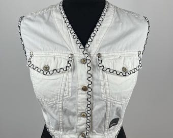 Vintage Versace Jeans Couture White Denim Vest Jacket - Made in Italy - Size S