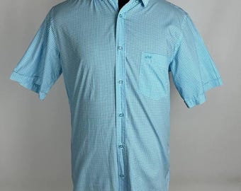 Men Checked White Blue Shirt Size M Pocket Short Sleeve Paul & Shark (0527)