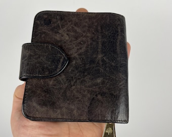 Authentieke moerbei vintage bruine leren Franse portemonnee portemonnee boomlogo met ritssluiting rondom