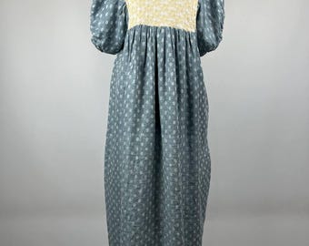 Nina Leuca Handmade Italian Linen Cotton Puff Sleeve Smock Maxi Dress Size S