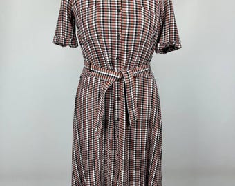 Sézane Cotton Plaid Shirt Dress Short Sleeve Midi Belted Terracotta Gingham 36 S