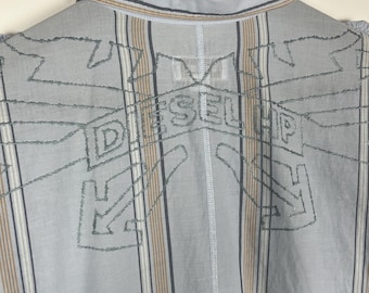 Vintage Diesel HP Industries Herren besticktes gestreiftes Hemd XL Epaulettes Blau